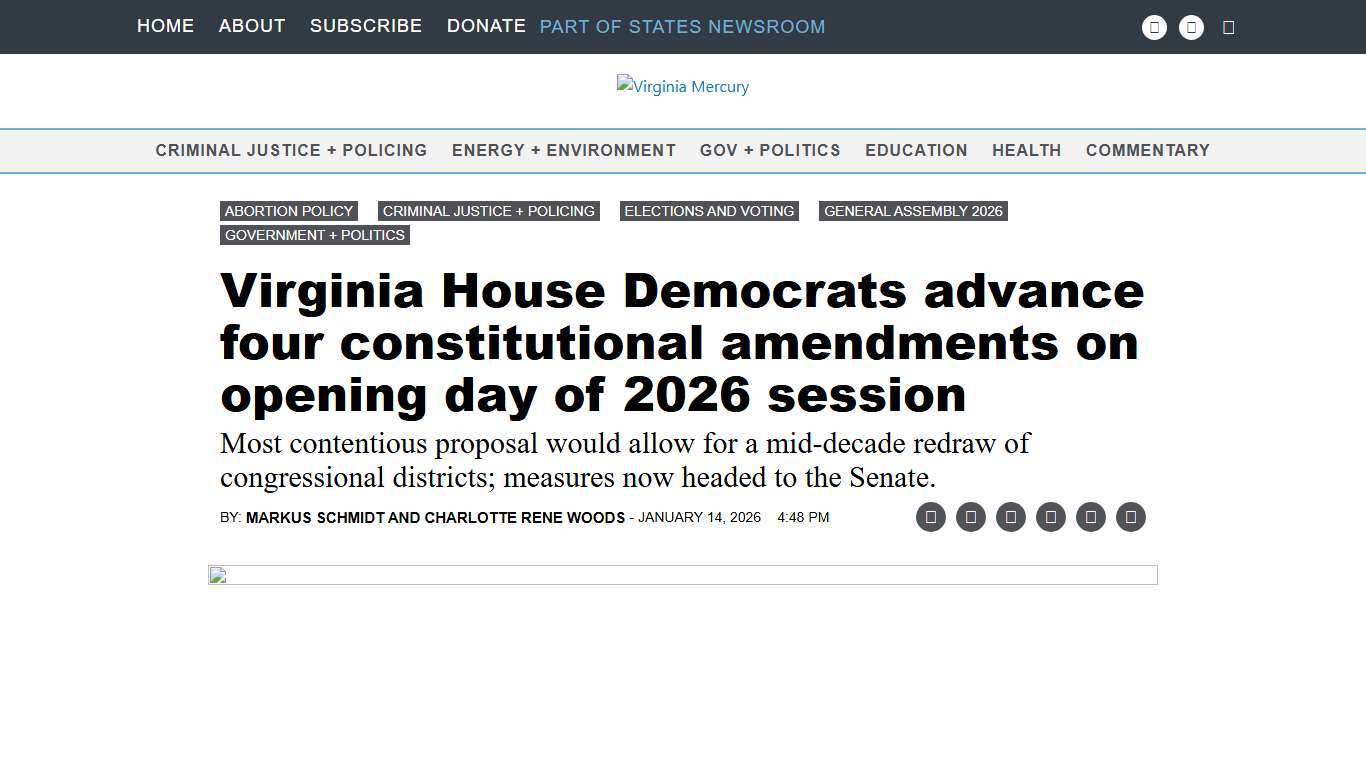Virginia House Democrats advance four constitutional amendments on opening day of 2026 session • Virginia Mercury